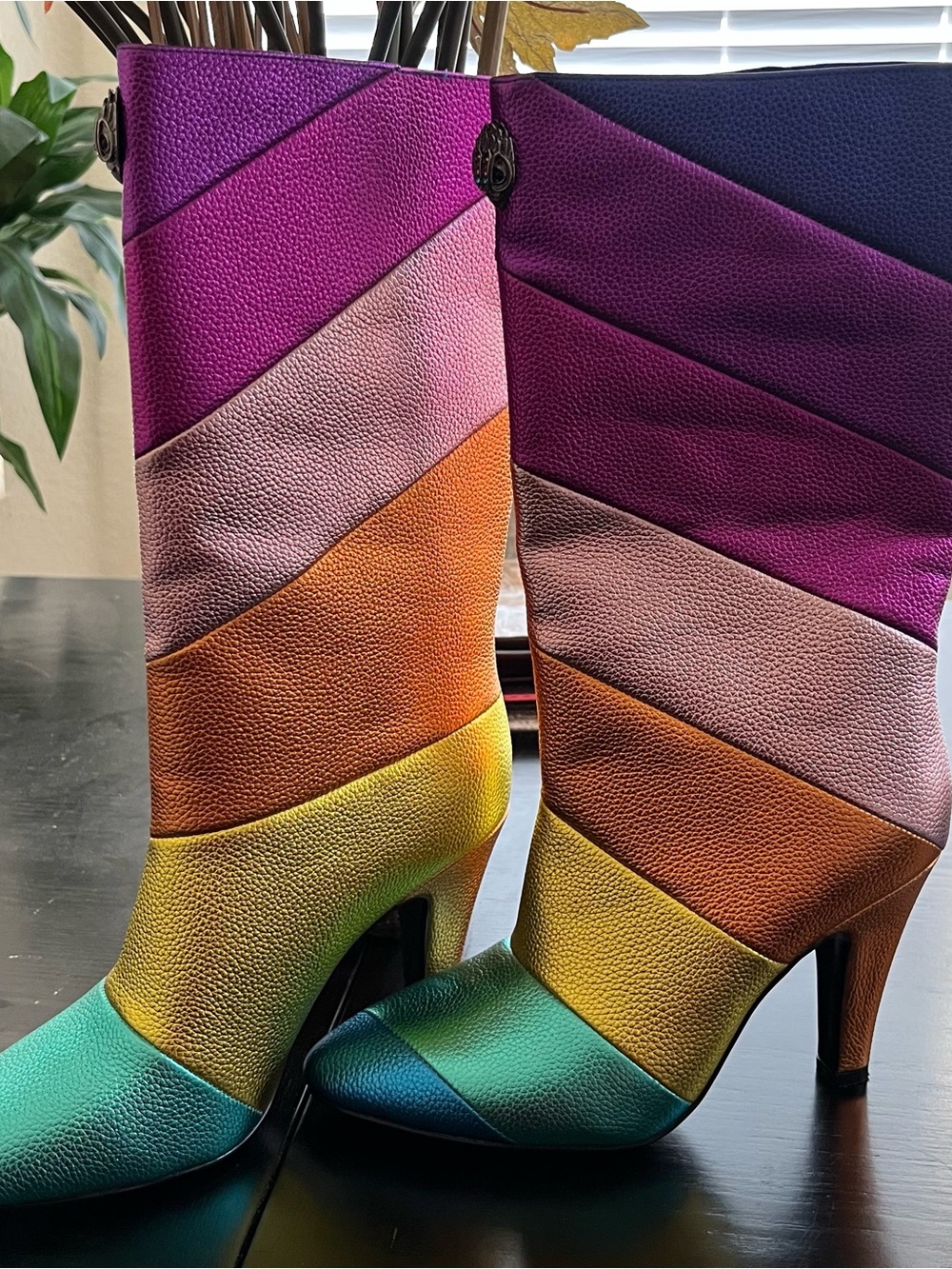 NWOTKurt Geiger Multicolor Striped Leather Mid-Calf Heeled Boot - Picture 2 of 6